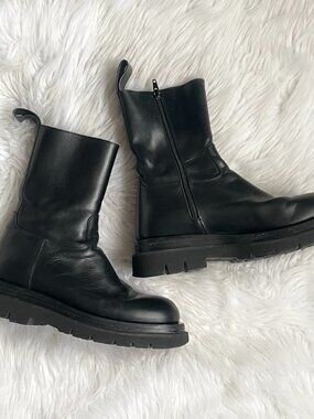 Bottega Veneta Black Lug Boots Zip Up Size 40.5